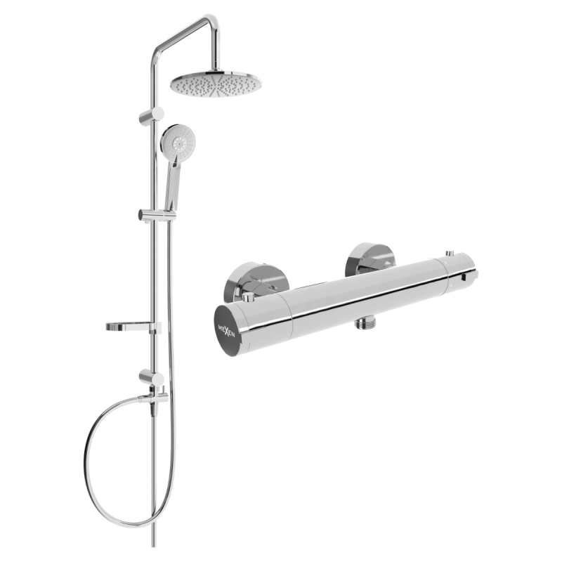 Mexen Kai Carl ensemble de douche en saillie avec douche de tête et robinet de douche thermostatique, chromé - 77100240-00
