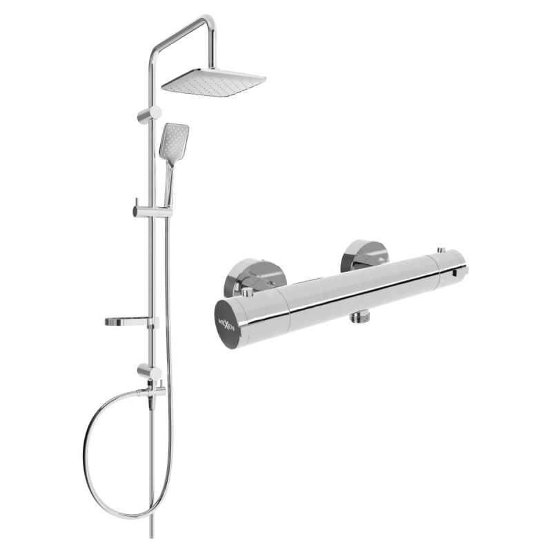 Mexen Kai Sven ensemble de douche apparent avec pommeau de douche et mitigeur thermostatique, chromé - 77100262-00
