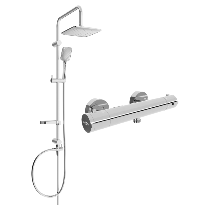Mexen Sven ensemble de douche externe avec pommeau de douche et robinet thermostatique Kai, chrome - 77100262-00