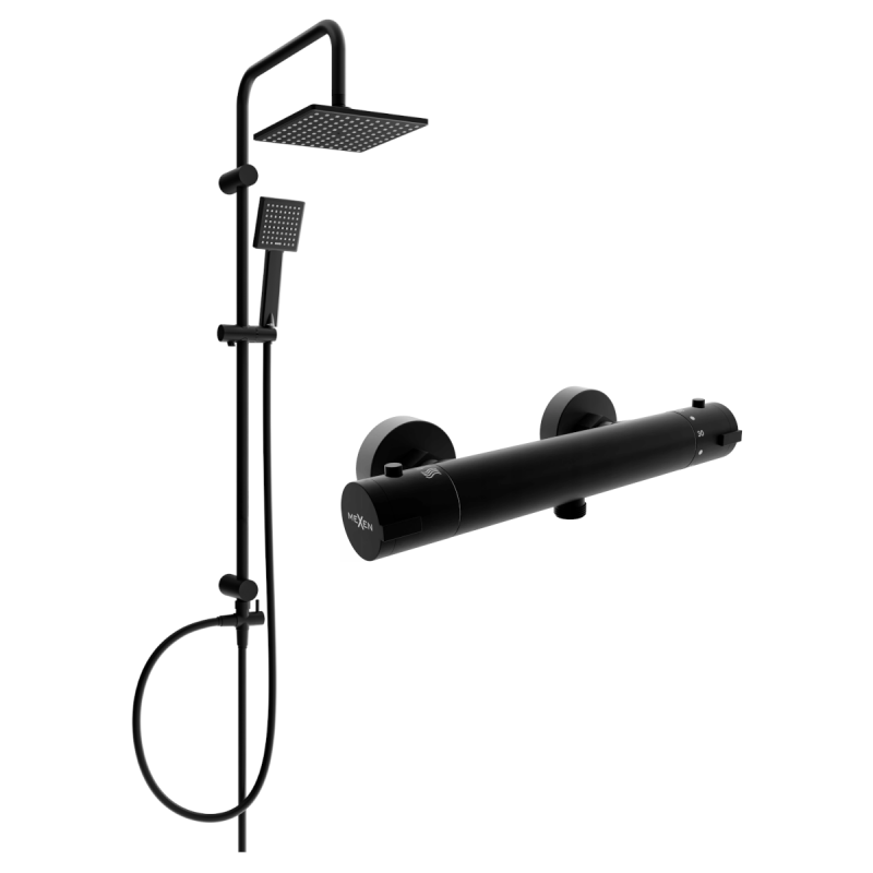 Mexen Kai Tord ensemble de douche en saillie avec douche de tête et robinet de douche thermostatique, noir - 77100200-70