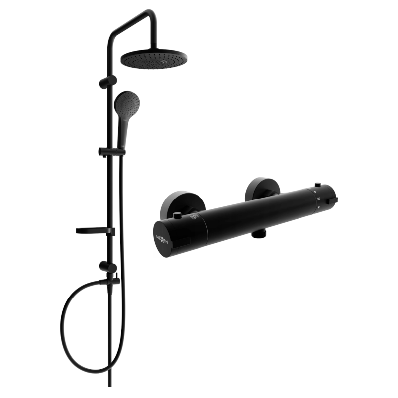 Mexen Erik ensemble de douche apparent avec douche de tête et robinet de douche thermostatique Kai, noir - 77100205-70