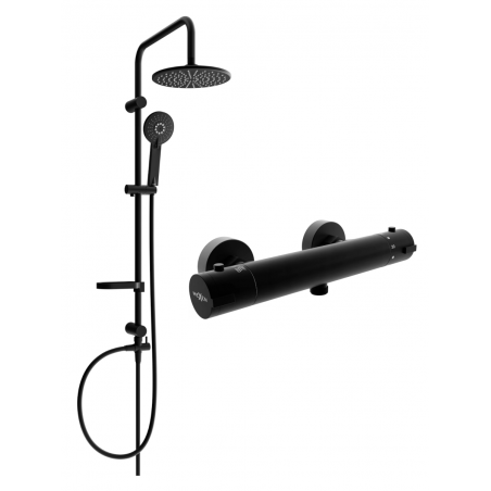 Ensemble de douche apparent Mexen Carl avec pomme de douche et mitigeur thermostatique Kai, noir - 77100240-70