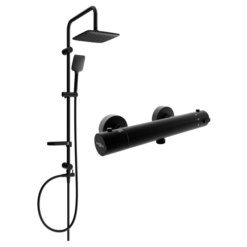 Mexen Kai Sven ensemble de douche apparent avec pomme de douche et mitigeur thermostatique, noir - 77100262-70