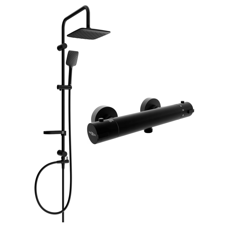 Mexen Sven ensemble de douche apparent avec tête de douche et mitigeur de douche thermostatique Kai, noir - 77100262-70