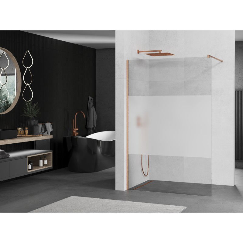 Mexen Kioto paroi de douche Walk-in 140 x 200 cm, transparent/givré 8 mm, cuivre brossé - 800-140-101-65-35