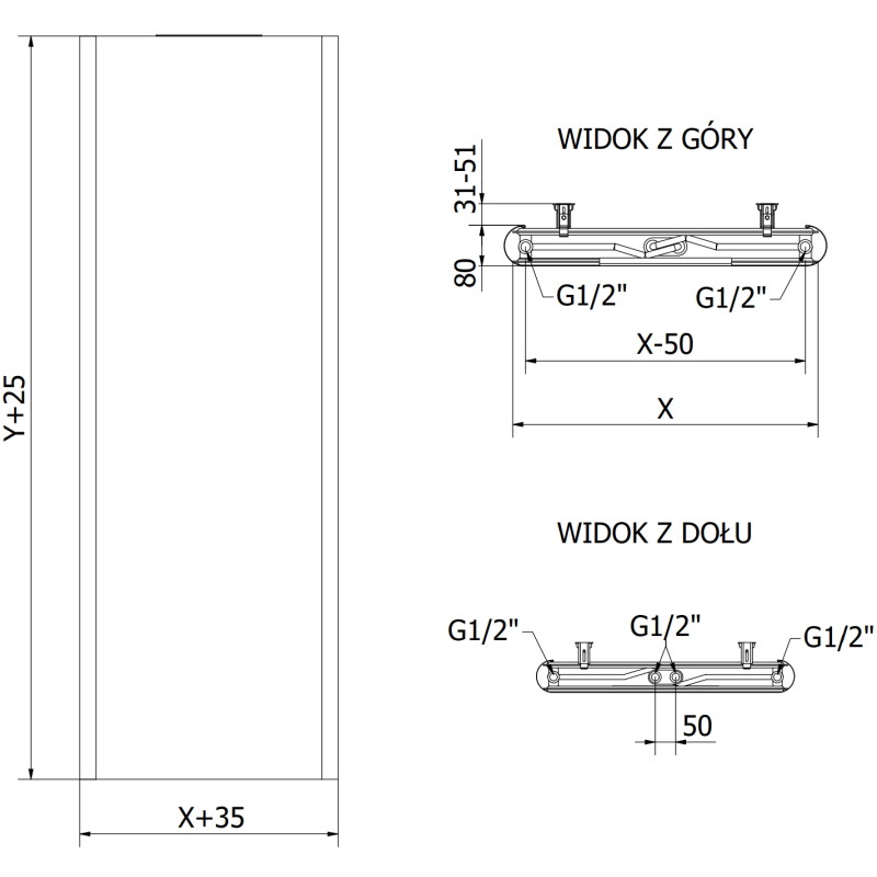 Mexen VR20S Flat radiateur à plaques 1600 x 300 mm, raccordement inférieur central, 596 W, noir - W6-160-030-70