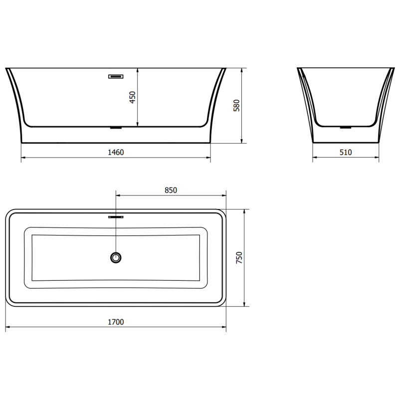 Mexen Tonia baignoire autoportante 170 x 75 cm, blanche, trop-plein en cuivre brossé - 52171707500-65