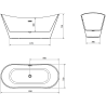 Baignoire Mexen Celia autoportante 170 x 75 cm, blanche/noire, évacuation en laiton brossé - 52331707575-55