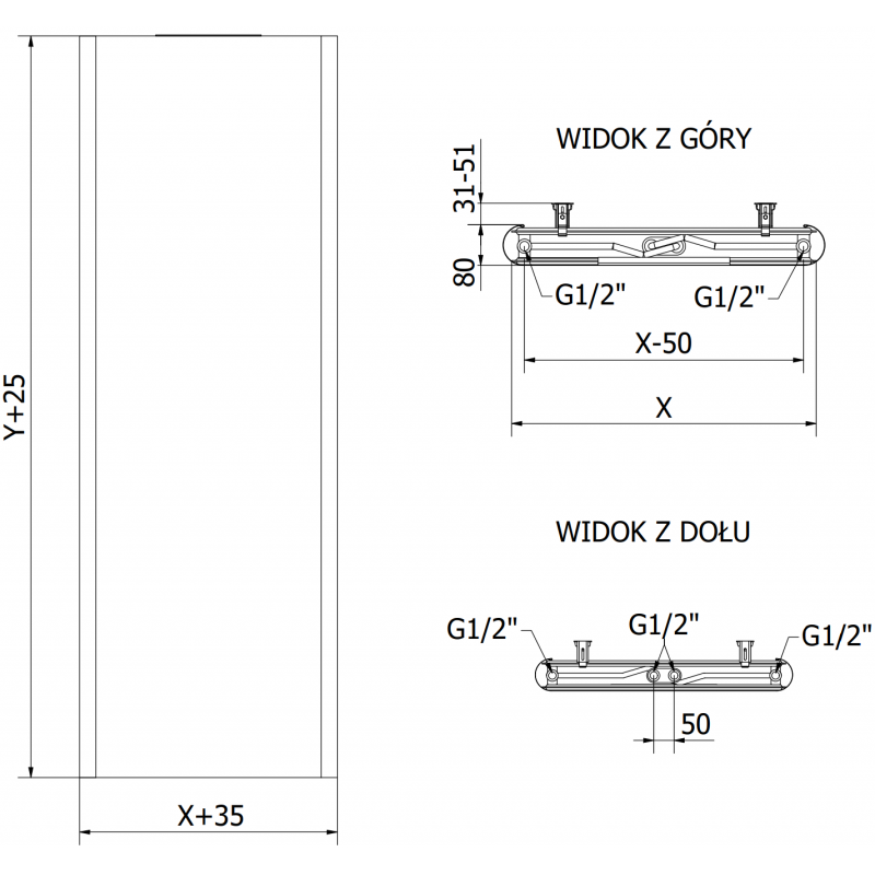 Mexen Flat VR20S radiateur à panneau 2000 x 600 mm, connexion inférieure centrale, 1417 W, noir - W6VR20S-200-060-70