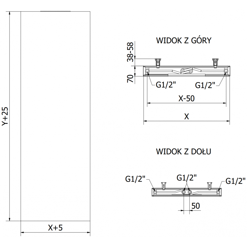 Mexen Flat VS20S radiateur à panneau 1800 x 300 mm, branchement inférieur central, 654 W, noir - W6VS20S-180-030-70