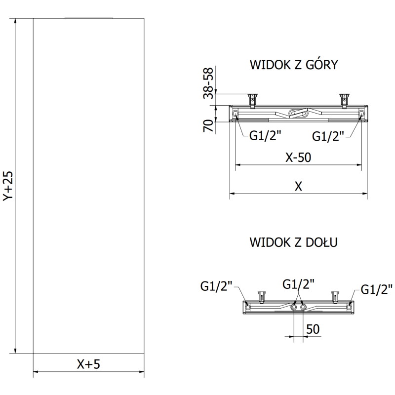 Mexen VS20S Flat radiateur à panneau 2000 x 500 mm, raccordement inférieur central, 1181 W, noir - W6-200-050-70