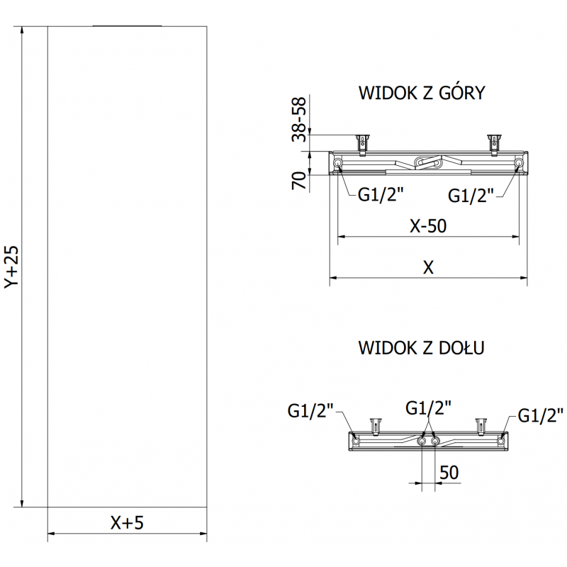 Mexen Flat VS20S radiateur à panneaux 1400 x 600 mm, raccordement inférieur central, 1068 W, noir - W6VS20S-140-060-70