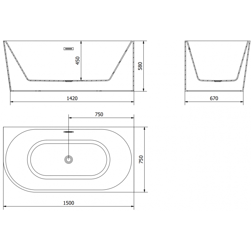 Mexen Mia baignoire autoportante d'angle droite 150 x 75 cm, blanc/noir, trop-plein nickel brossé - 52691507575P-97