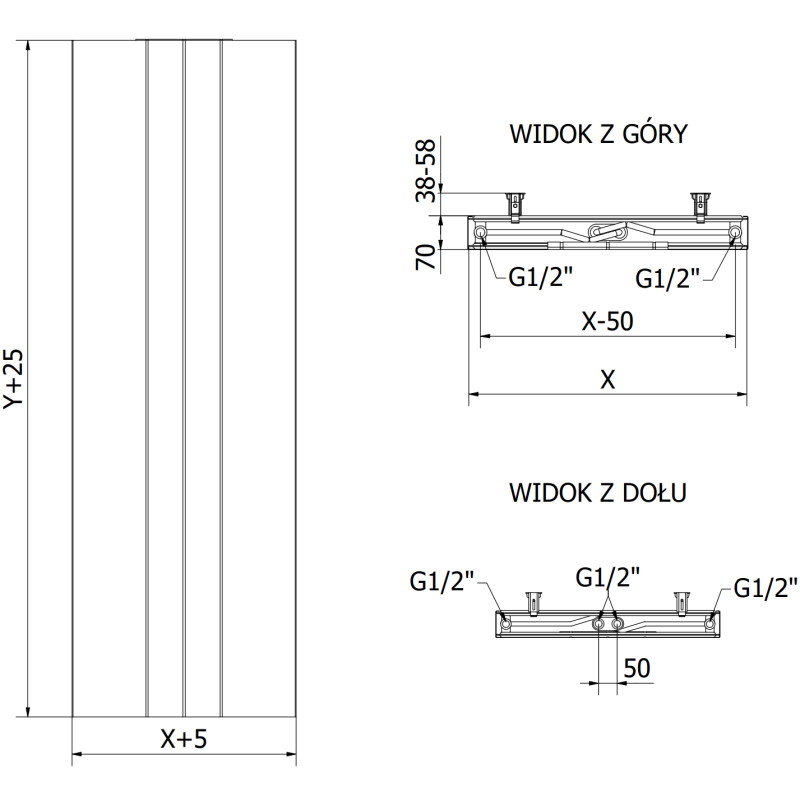Mexen VS20SL Radiateur à panneau plat Line 1800 x 400 mm, connexion inférieure centrale, 872 W, noir - W6-180-040-70