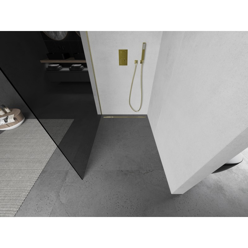 Mexen Kioto paroi de douche Walk-in 100 x 200 cm, graphite 8 mm, or brossé - 800-100-101-55-40