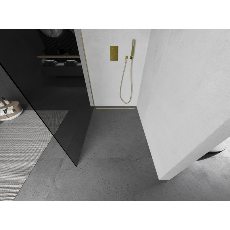 Mexen Kioto paroi de douche Walk-in 140 x 200 cm, graphite 8 mm, or brossé - 800-140-101-55-40