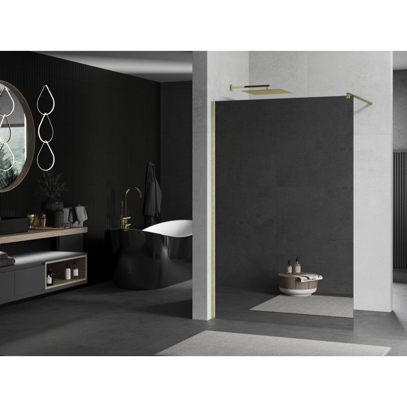 Mexen Kioto paroi de douche Walk-in 130 x 200 cm, miroir 8 mm, or brossé - 800-130-101-55-50