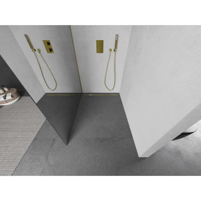 Mexen Kioto cloison de douche Walk-in 140 x 200 cm, miroir 8 mm, or brossé - 800-140-101-55-50