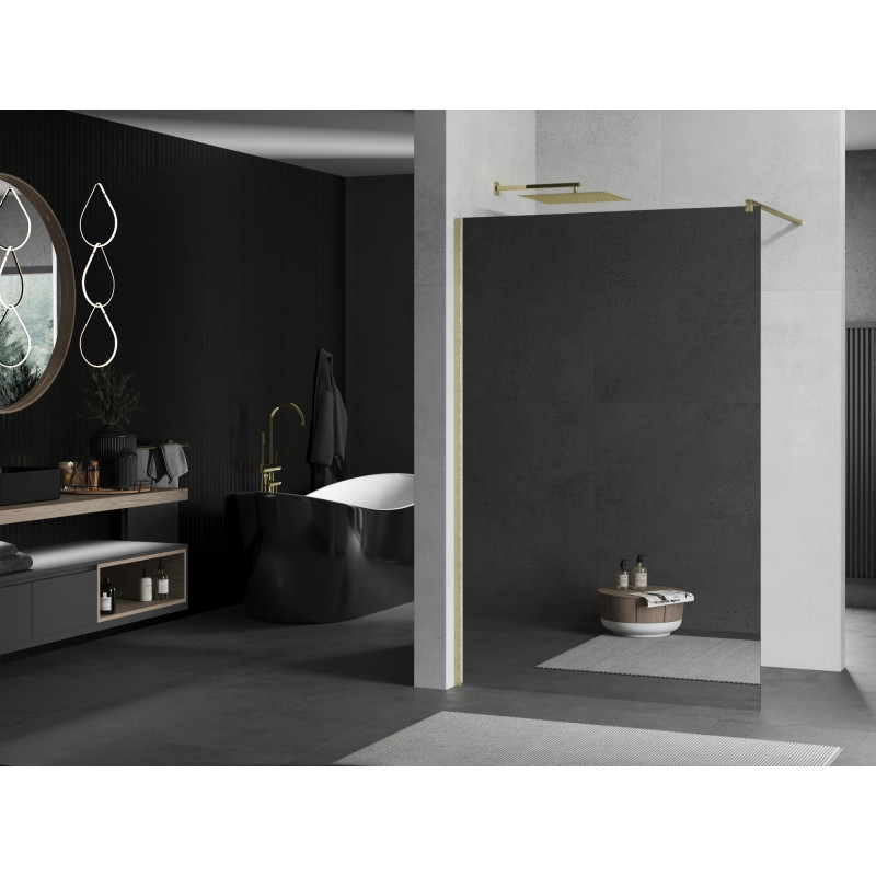 Mexen Kioto cloison de douche Walk-in 140 x 200 cm, miroir 8 mm, or brossé - 800-140-101-55-50