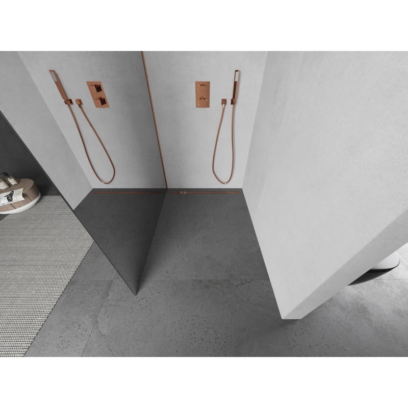 Mexen Kioto paroi de douche Walk-in 110 x 200 cm, miroir 8 mm, cuivre brossé - 800-110-101-65-50