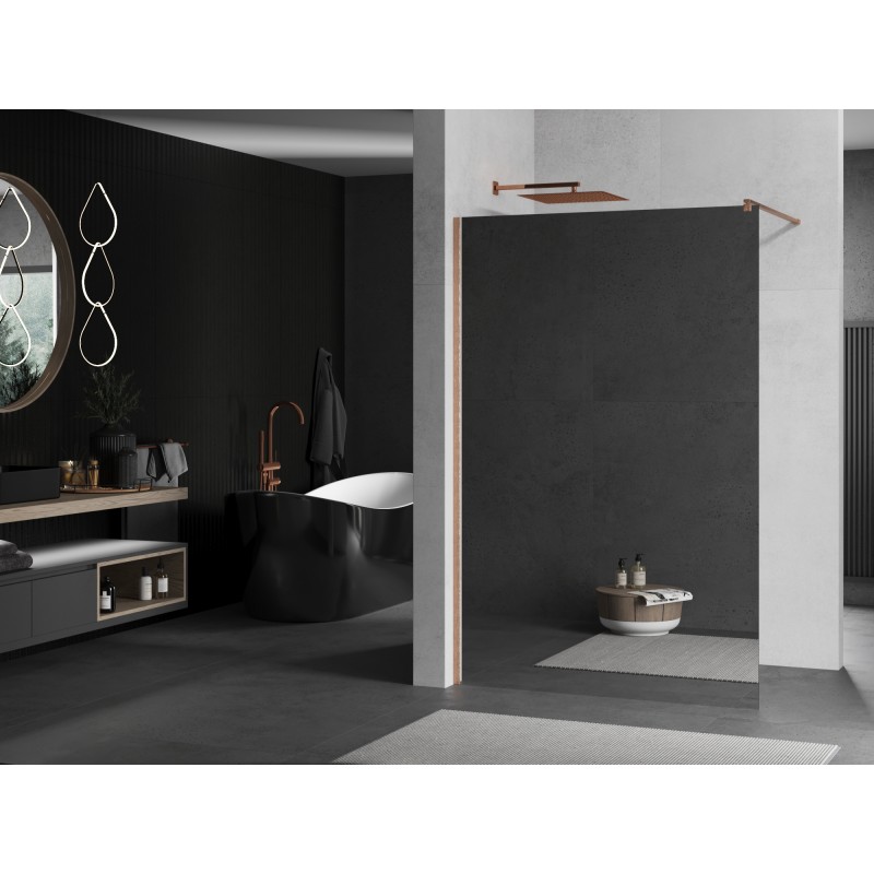 Mexen Kioto paroi de douche Walk-in 110 x 200 cm, miroir 8 mm, cuivre brossé - 800-110-101-65-50