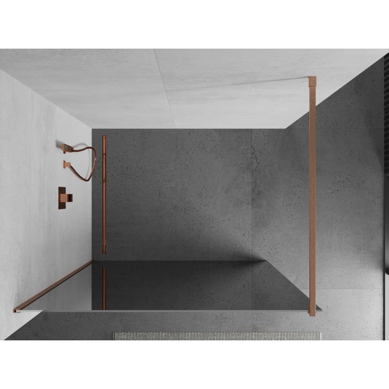 Mexen Kioto paroi de douche Walk-in 130 x 200 cm, miroir 8 mm, cuivre brossé - 800-130-101-65-50