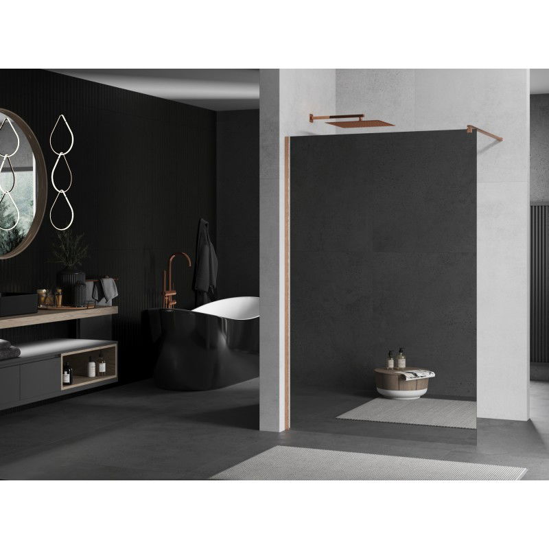 Mexen Kioto paroi de douche Walk-in 140 x 200 cm, miroir 8 mm, cuivre brossé - 800-140-101-65-50