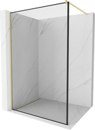 Mexen Kioto paroi de douche Walk-in 130 x 200 cm, cadre noir 8 mm, doré brossé - 800-130-101-55-70