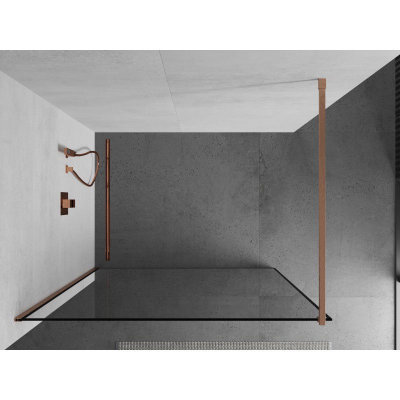 Mexen Kioto paroi de douche Walk-in 60 x 200 cm, cadre noir 8 mm, cuivre brossé - 800-060-101-65-70