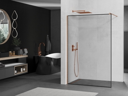 Mexen Kioto paroi de douche Walk-in 100 x 200 cm, cadre noir 8 mm, cuivre brossé - 800-100-101-65-70