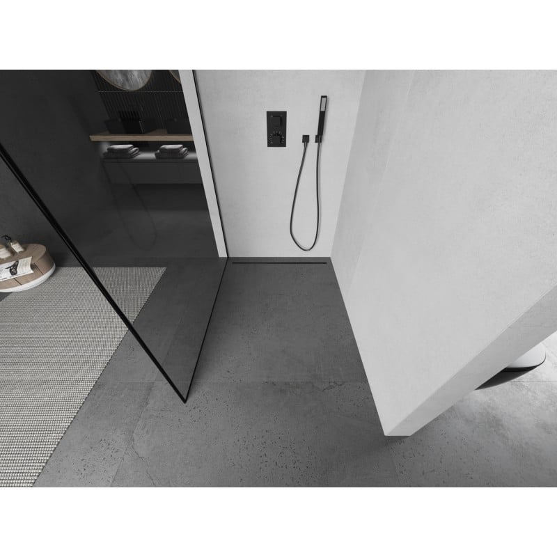Mexen Kioto paroi de douche Walk-in 80 x 200 cm, cadre noir 8 mm, gris canon brossé - 800-080-101-66-70