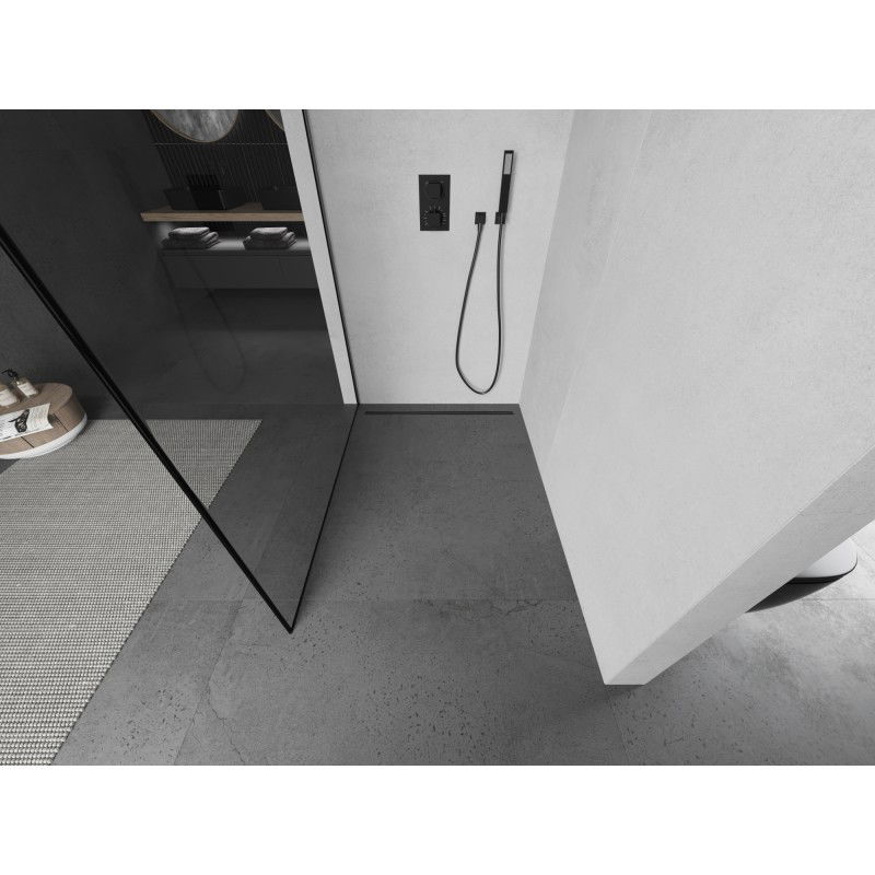 Mexen Kioto paroi de douche Walk-in 150 x 200 cm, cadre noir 8 mm, gris canon brossé - 800-150-101-66-70