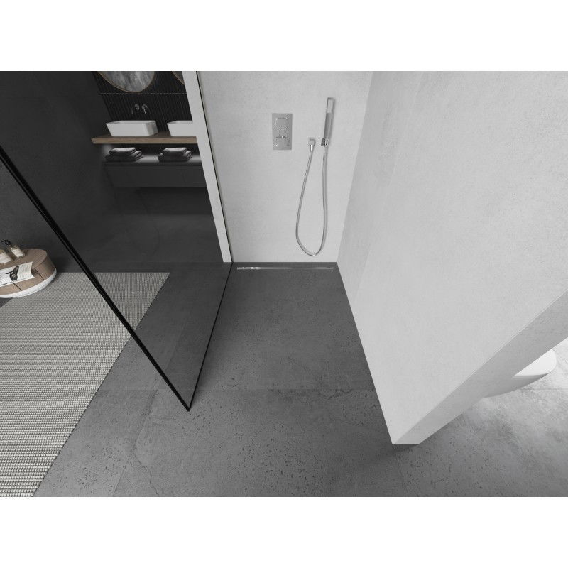 Mexen Kioto paroi de douche Walk-in 160 x 200 cm, cadre noir 8 mm, nickel brossé - 800-160-101-97-70