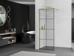 Mexen Kioto paroi de douche Walk-in 70 x 200 cm, motif noir 8 mm, doré brossé - 800-070-101-55-77