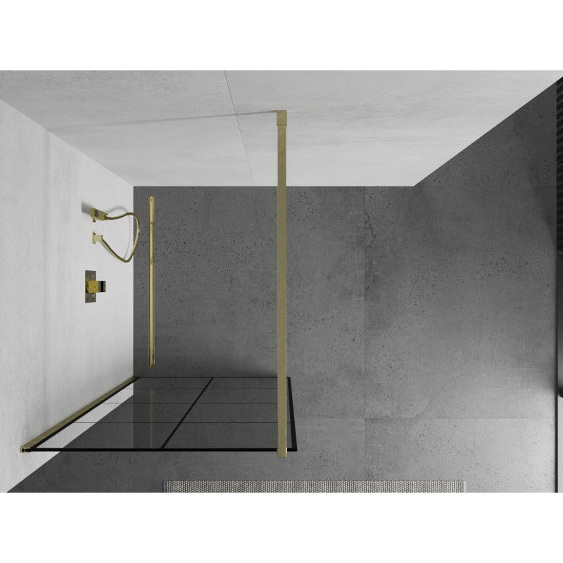 Mexen Kioto Paroi de douche Walk-in 70 x 200 cm, grille noire 8 mm, or brossé - 800-070-101-55-77