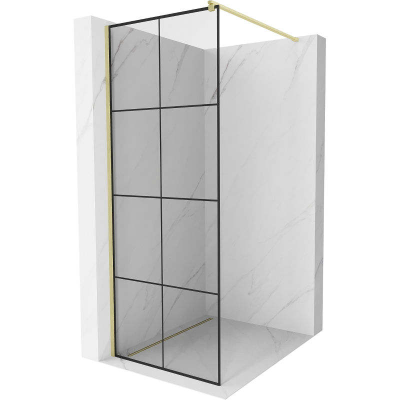 Mexen Kioto Paroi de douche Walk-in 70 x 200 cm, grille noire 8 mm, or brossé - 800-070-101-55-77