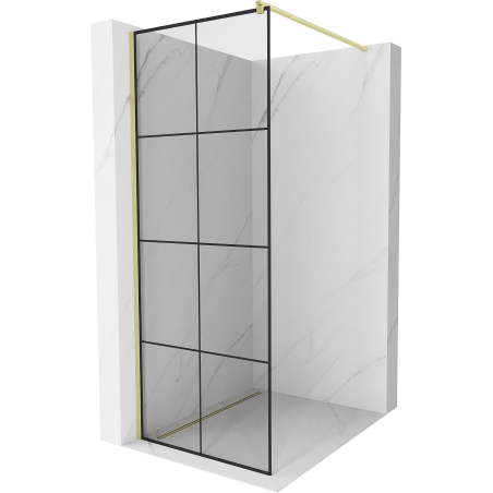 Mexen Kioto Paroi de douche Walk-in 90 x 200 cm, grille noire 8 mm, or brossé - 800-090-101-55-77