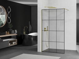 Mexen Kioto paroi de douche Walk-in 100 x 200 cm, motif noir 8 mm, finition dorée brossée - 800-100-101-55-77