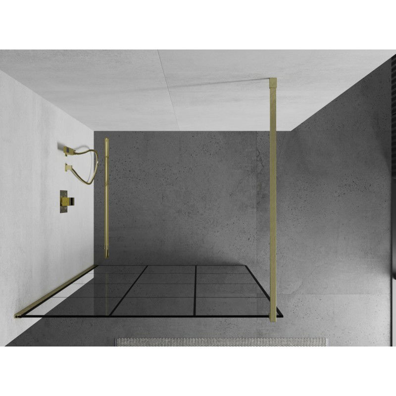 Mexen Kioto Paroi de douche Walk-in 100 x 200 cm, carreaux noirs 8 mm, or brossé - 800-100-101-55-77