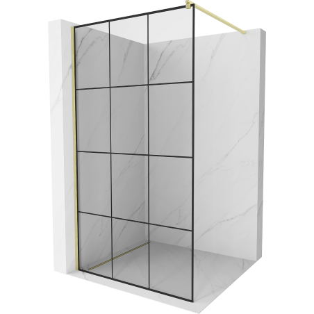 Mexen Kioto paroi de douche Walk-in 110 x 200 cm, grille noire 8 mm, or brossé - 800-110-101-55-77