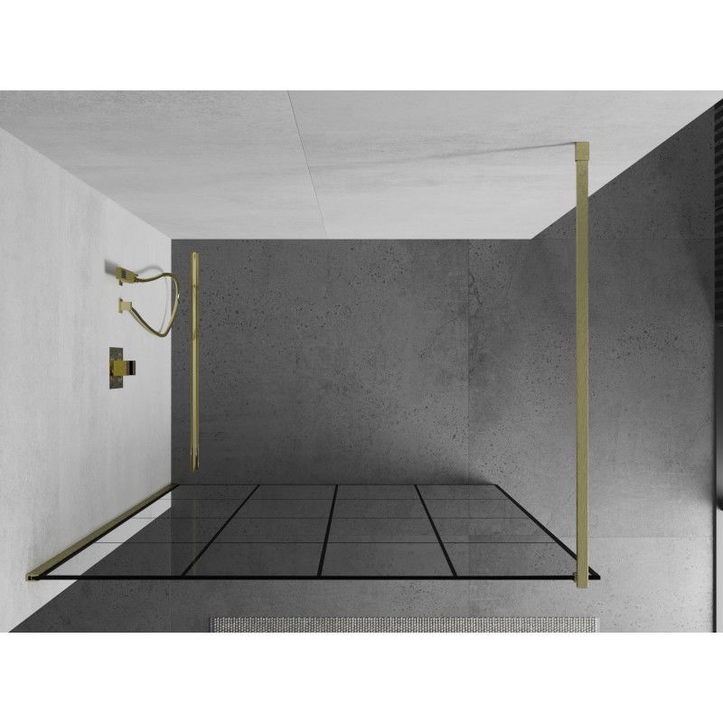 Mexen Kioto Paroi de douche Walk-in 130 x 200 cm, grille noire 8 mm, or brossé - 800-130-101-55-77