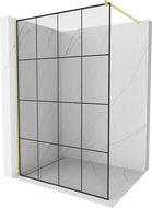 Mexen Kioto paroi de douche Walk-in 160 x 200 cm, grille noire 8 mm, or brossé - 800-160-101-55-77