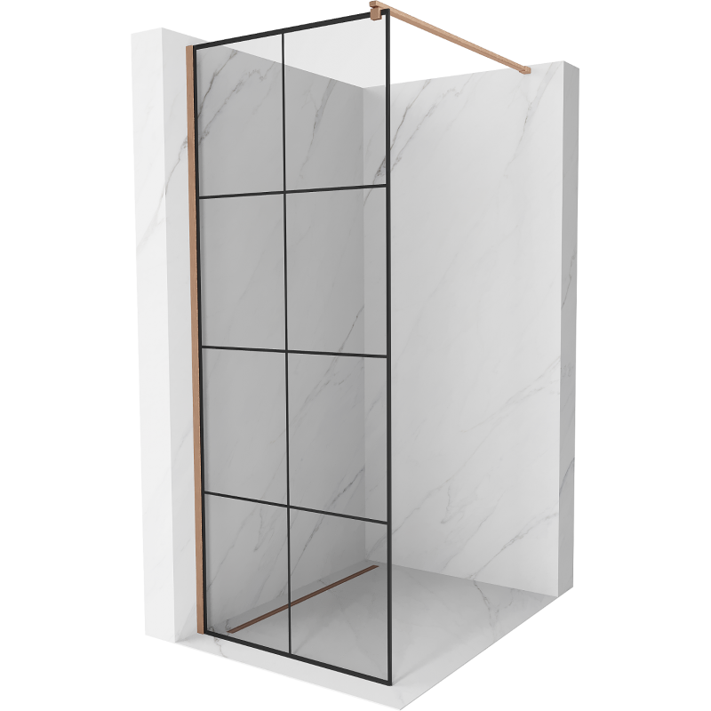 Mexen Kioto cloison de douche Walk-in 70 x 200 cm, grille noire 8 mm, cuivre brossé - 800-070-101-65-77