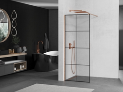 Mexen Kioto paroi de douche Walk-in 80 x 200 cm, grille noire 8 mm, cuivre brossé - 800-080-101-65-77