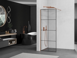 Mexen Kioto paroi de douche Walk-in 80 x 200 cm, motif noir 8 mm, laiton brossé - 800-080-101-65-77