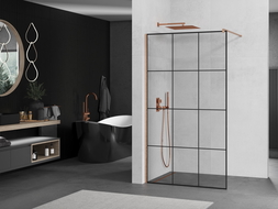 Mexen Kioto paroi de douche Walk-in 100 x 200 cm, motif noir 8 mm, laiton brossé - 800-100-101-65-77