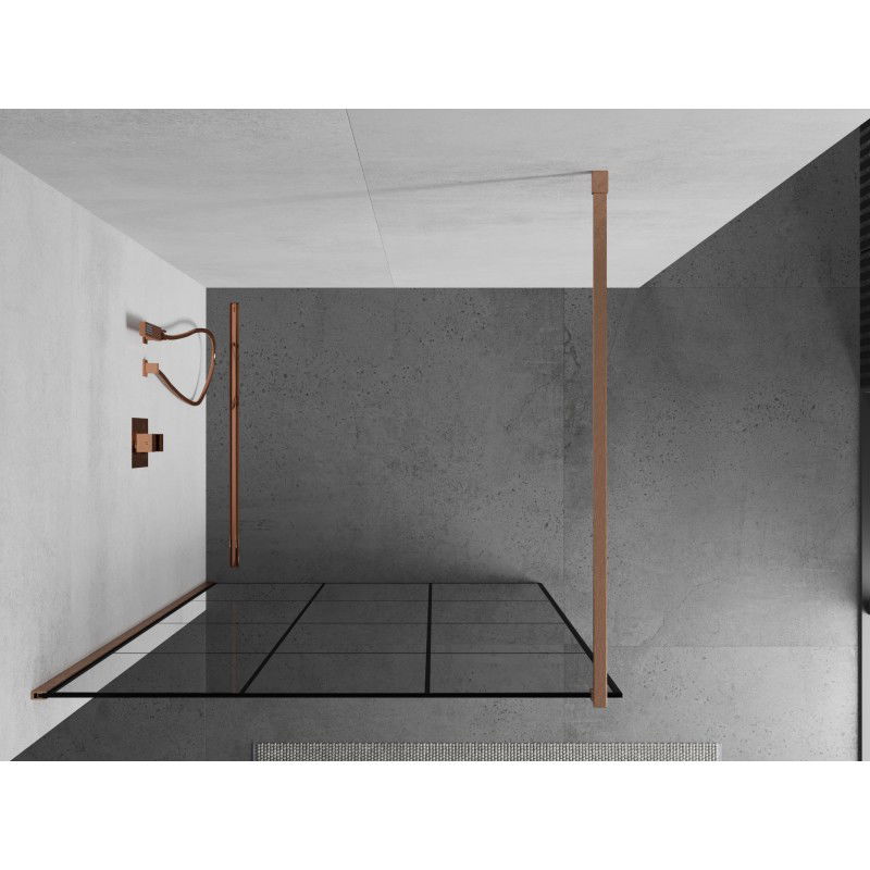 Mexen Kioto paroi de douche Walk-in 100 x 200 cm, grille noire 8 mm, cuivre brossé - 800-100-101-65-77