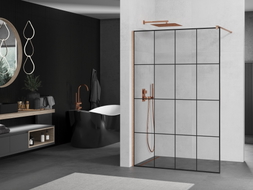 Mexen Kioto paroi de douche Walk-in 130 x 200 cm, grille noire 8 mm, cuivre brossé - 800-130-101-65-77