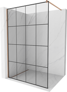 Mexen Kioto paroi de douche Walk-in 130 x 200 cm, grille noire 8 mm, cuivre brossé - 800-130-101-65-77