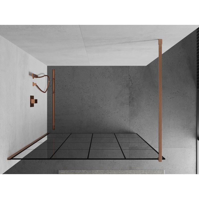 Mexen Kioto paroi de douche Walk-in 150 x 200 cm, grille noire 8 mm, cuivre brossé - 800-150-101-65-77